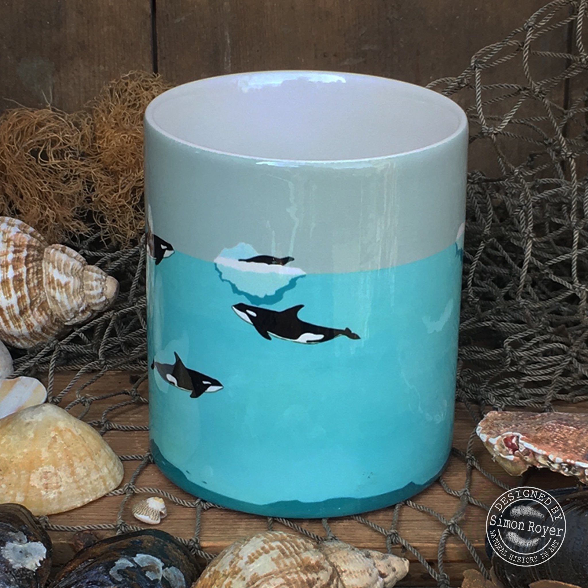 'Arctic design Killer Whales, Ceramic Mug by simon royer.'