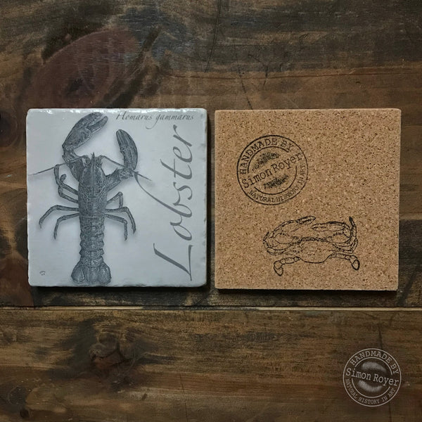 'Lobster & Crab Archive Tumbled Marble Coasters by simon royer.'