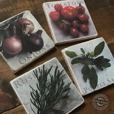 'Garden Herbs Tumbled Marble Coasters by simon royer.'