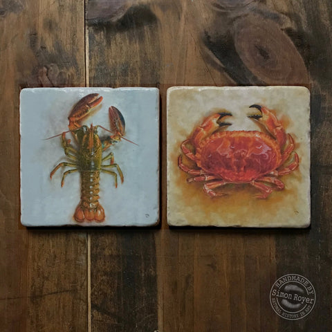 'Lobster & Crab Tumbled Marble Coasters by simon royer.'