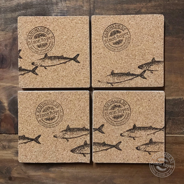 'Mackerel 3 Fish Tumbled Marble Coasters by simon royer.'