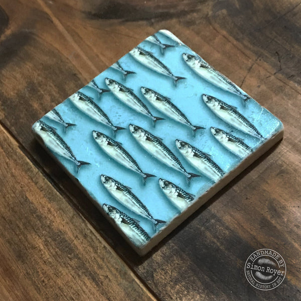 'Mackerel School single Tumbled Marble Coaster by simon royer.'