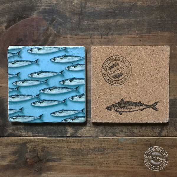 'Mackerel School single Tumbled Marble Coaster by simon royer.'