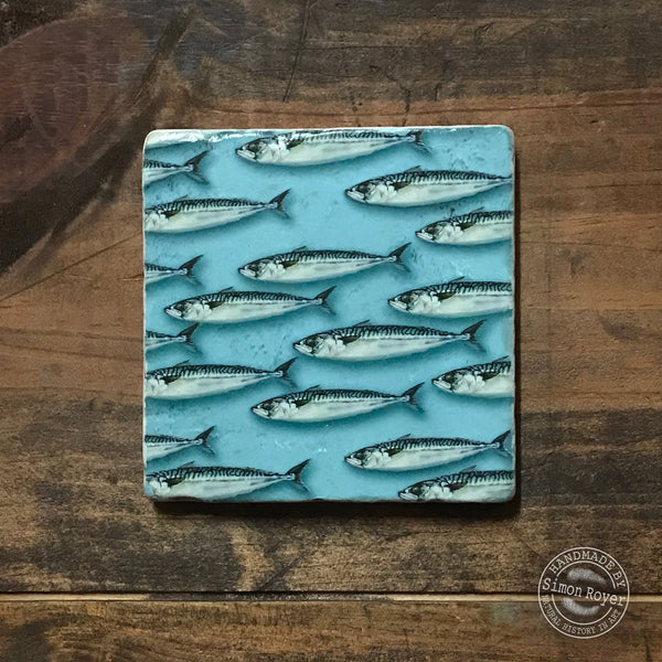 'Mackerel School single Tumbled Marble Coaster by simon royer.'