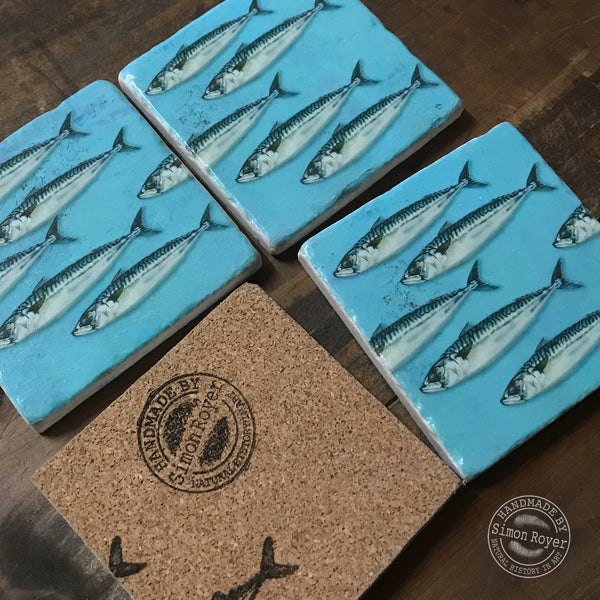 'Split Mackerel Shoal Tumbled Marble Coasters by simon royer.'