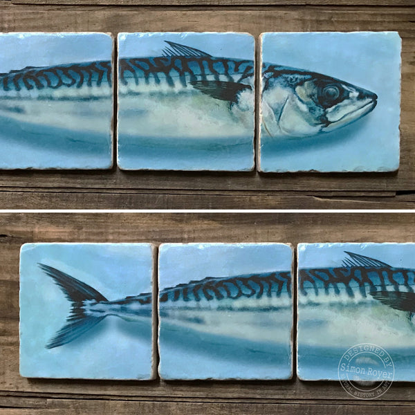 'Split Mackerel  Fish Tumbled Marble Coasters by simon royer.'