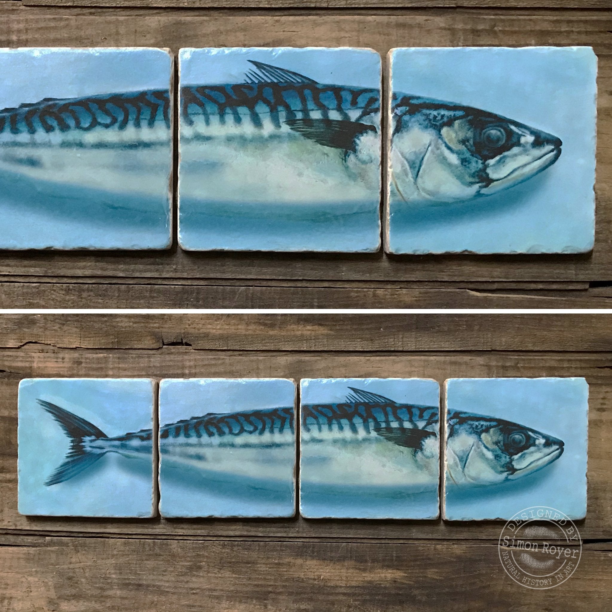 'Split Mackerel  Fish Tumbled Marble Coasters by simon royer.'