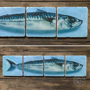 'Split Mackerel  Fish Tumbled Marble Coasters by simon royer.'