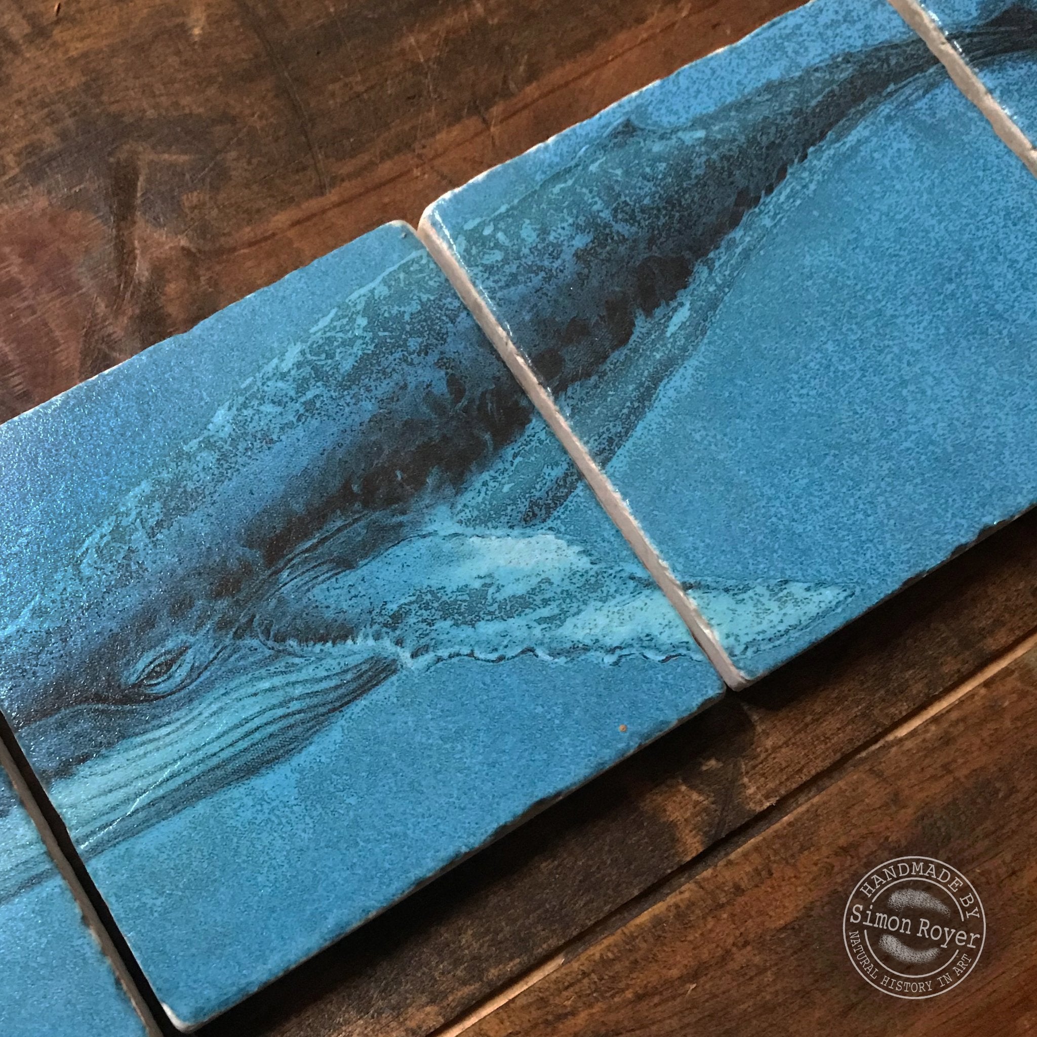 'Split Humpback Whale & Calf Tumbled Marble Coaster Set by simon royer.'
