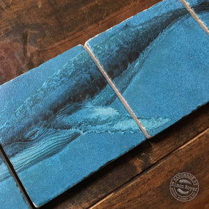 'Split Humpback Whale & Calf Tumbled Marble Coaster Set by simon royer.'