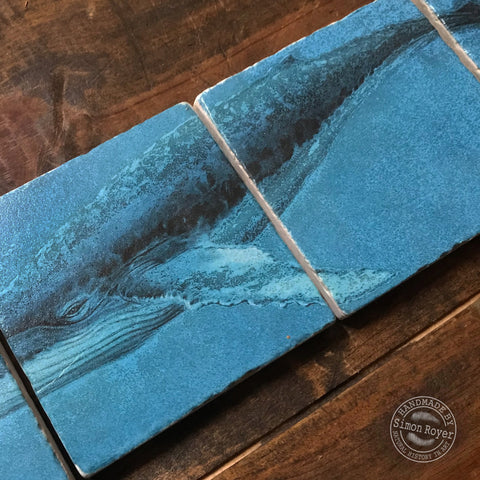 'Split Humpback Whale & Calf Tumbled Marble Coaster Set by simon royer.'