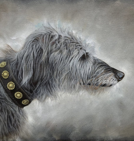 portrait acrylic painting of a lurcher deerhound 