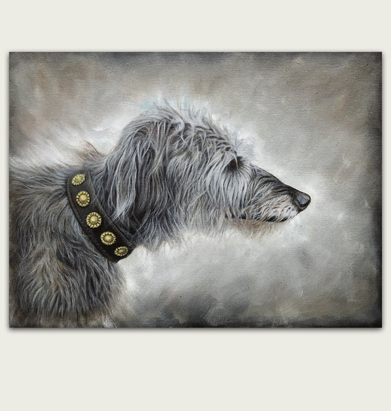 portrait acrylic painting of a lurcher deerhound