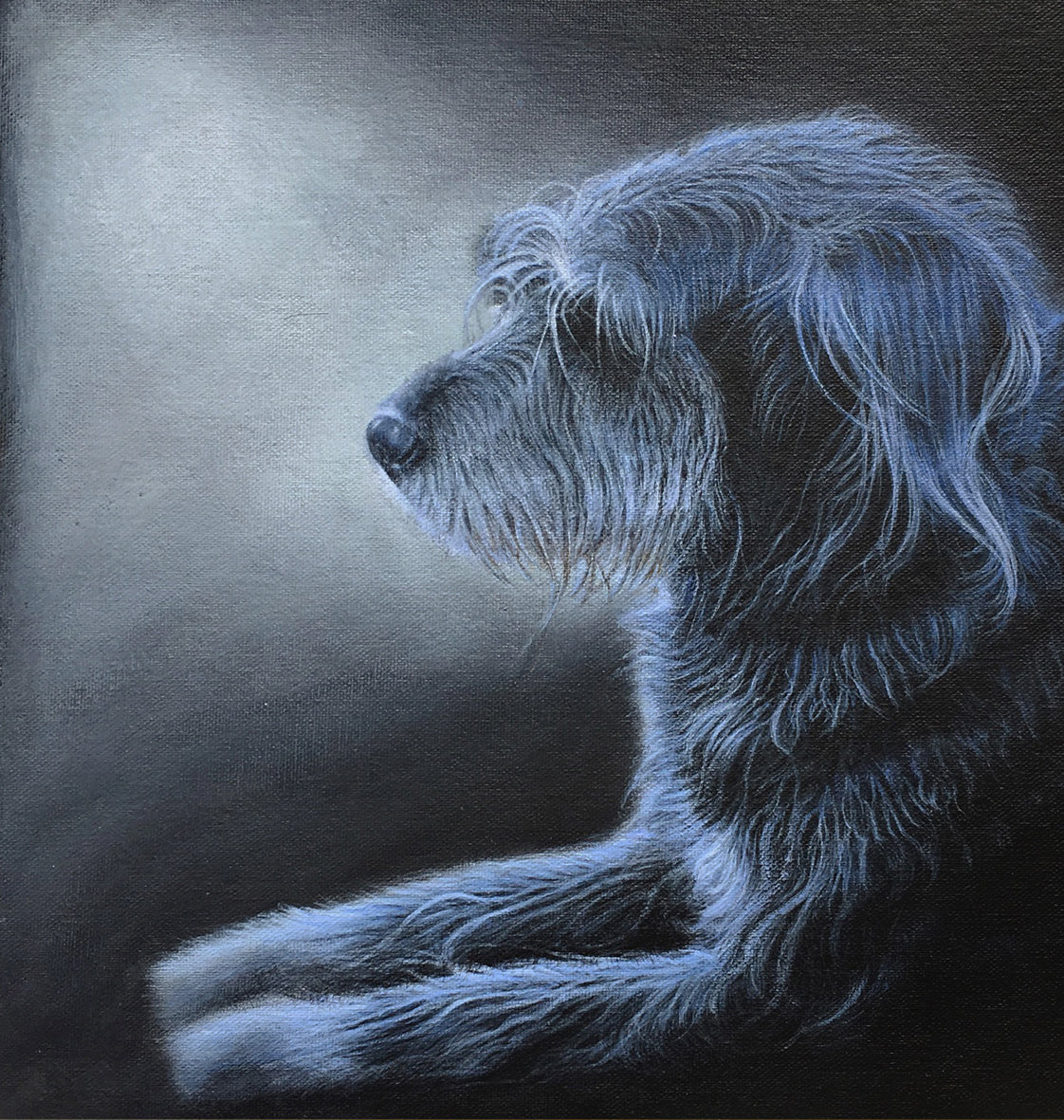 portrait acrylic painting of a dog artist simon royer