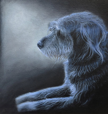 portrait acrylic painting of a dog artist simon royer