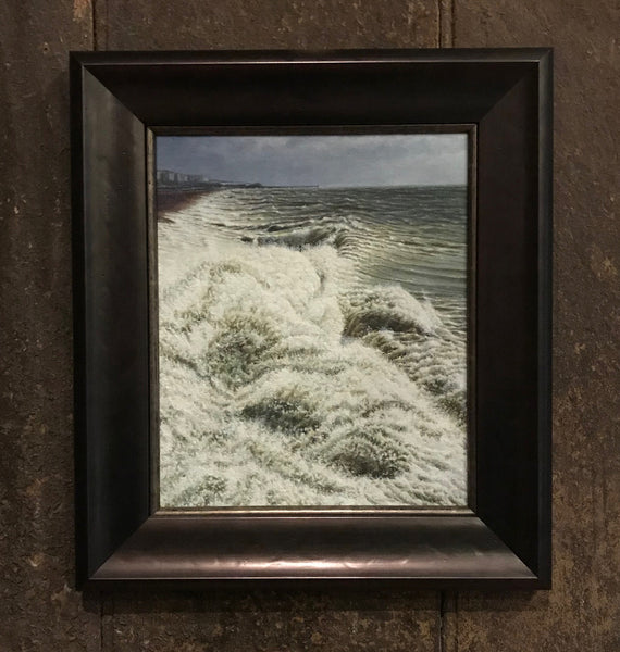 Framed oil painting of 'East View Brighton' from Brighton Pier by artist simon royer.