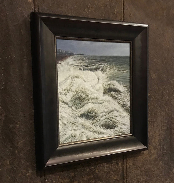 Framed oil painting of 'East View Brighton' from Brighton Pier by artist simon royer.