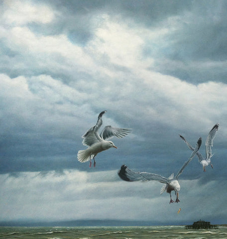'Gulls and Chips oil painting by artist simon royer.'