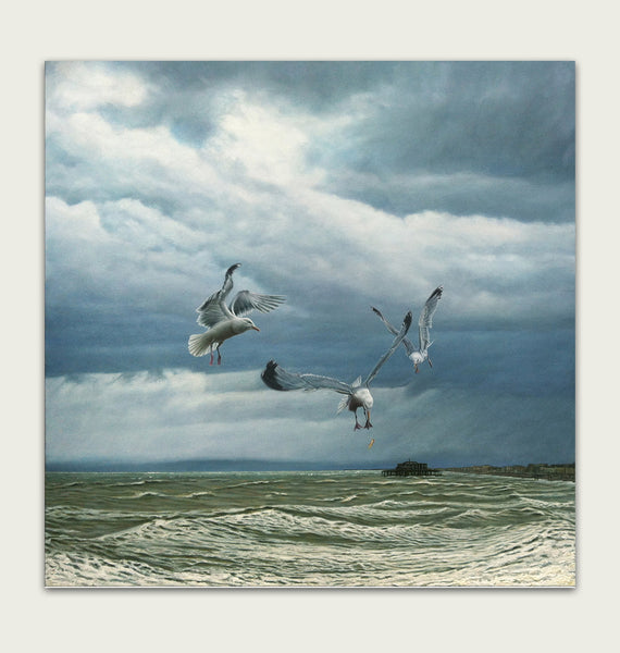 'Gulls and Chips oil painting by artist simon royer.'