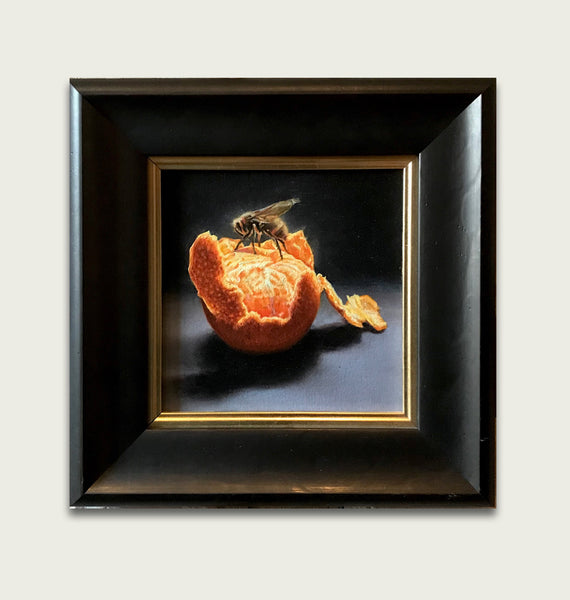 'Hornet and Mandarin still life painting framed oil painting by artist simon royer.'