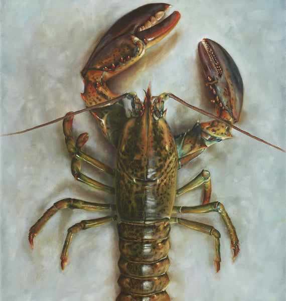 'Lobster still life oil painting by artist simon royer.'