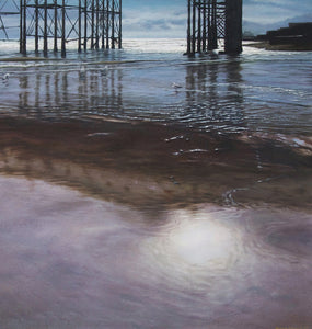 'Low tide under Brighton Pier oil painting by artist simon royer.'