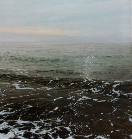 'Morning wave seascape oil painting by artist simon royer.'