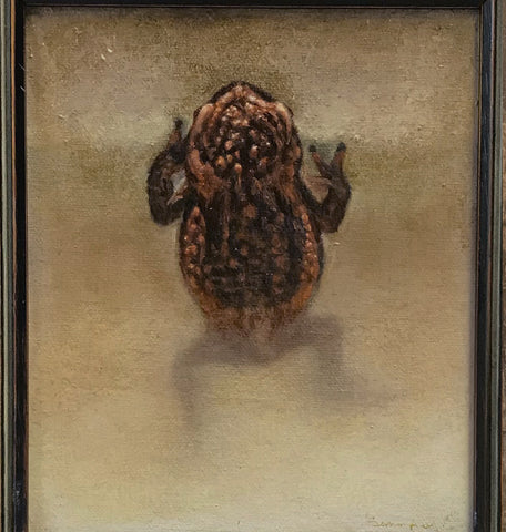 oil painting of a common toad swimming artist simon royer